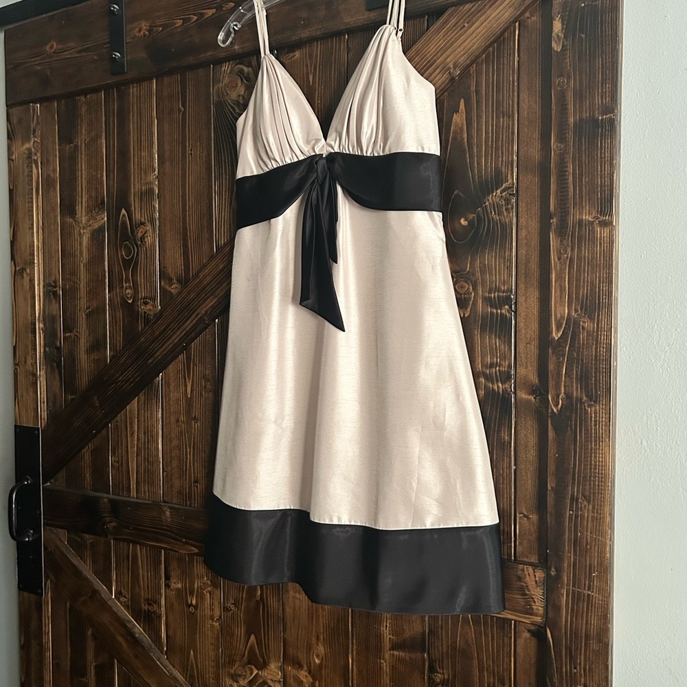 White House Black Market Soft Champagne Slip Dress with Black Accents